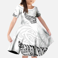 Aotearoa Personalized Lawn Bowls Maori Family Matching Long Sleeve Bodycon Dress and Hawaiian Shirt New Zealand White Tribal Silver Fern - Polynesian Pride