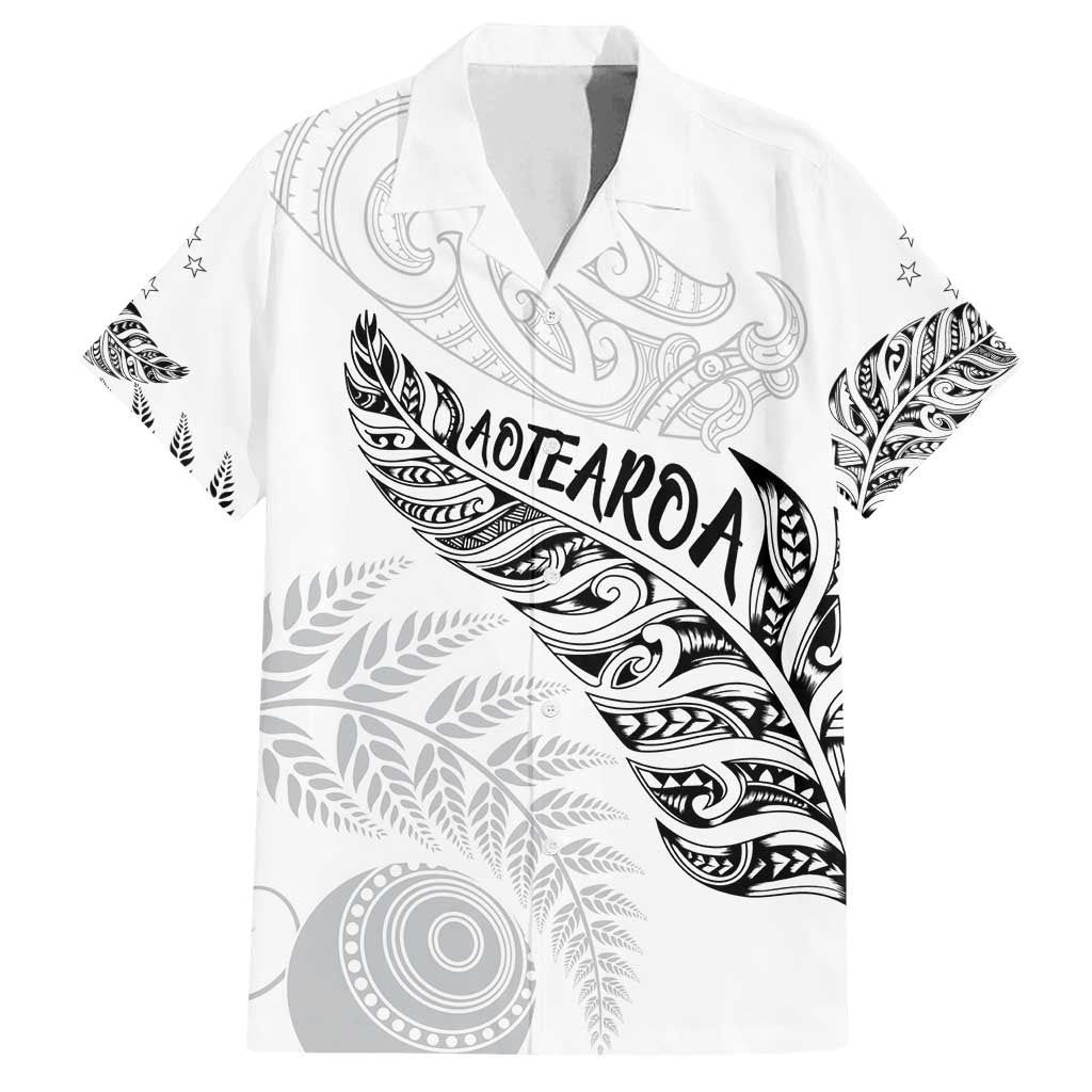 Aotearoa Personalized Lawn Bowls Maori Family Matching Long Sleeve Bodycon Dress and Hawaiian Shirt New Zealand White Tribal Silver Fern - Polynesian Pride