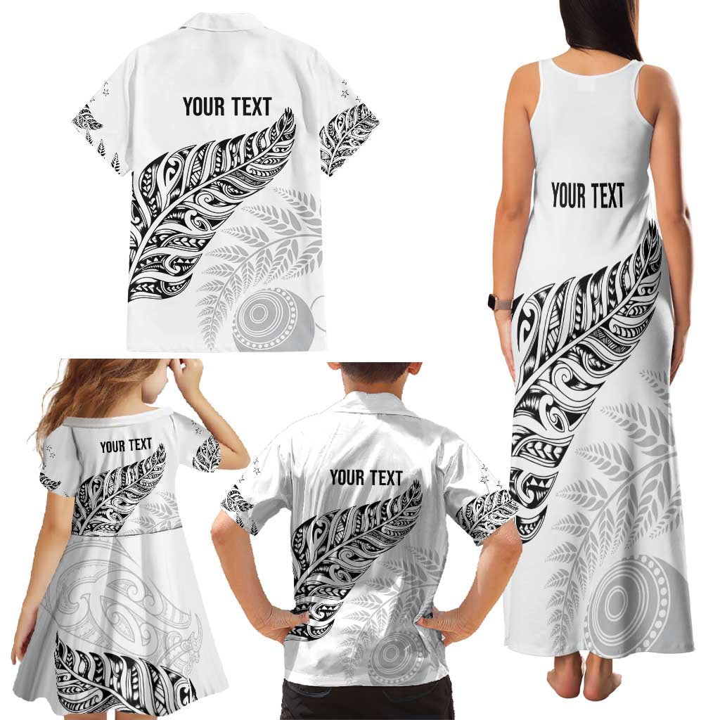 Aotearoa Personalized Lawn Bowls Maori Family Matching Tank Maxi Dress and Hawaiian Shirt New Zealand White Tribal Silver Fern - Polynesian Pride