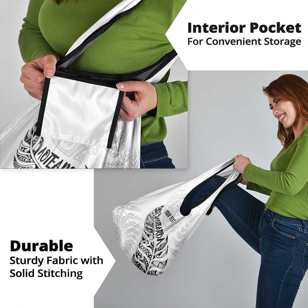 Aotearoa Personalized Lawn Bowls Maori Grocery Bag New Zealand White Tribal Silver Fern - Polynesian Pride