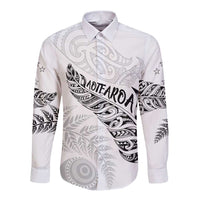 Aotearoa Personalized Lawn Bowls Maori Long Sleeve Button Shirt New Zealand White Tribal Silver Fern - Polynesian Pride