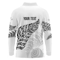 Aotearoa Personalized Lawn Bowls Maori Long Sleeve Polo Shirt New Zealand White Tribal Silver Fern - Polynesian Pride