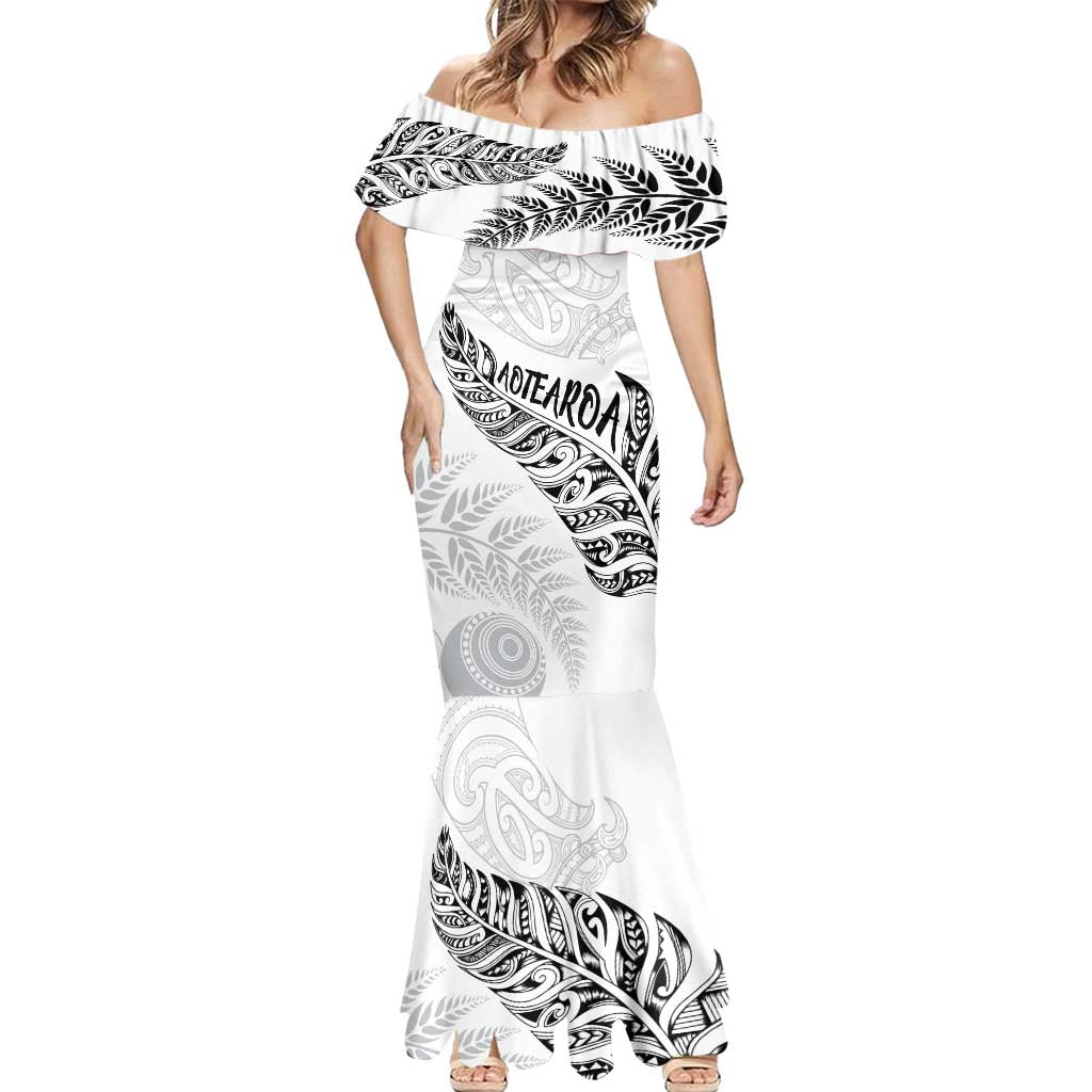 Aotearoa Personalized Lawn Bowls Maori Mermaid Dress New Zealand White Tribal Silver Fern - Polynesian Pride