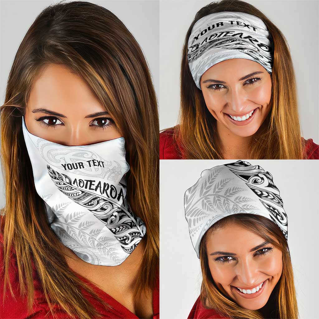 Aotearoa Personalized Lawn Bowls Maori Neck Gaiter New Zealand White Tribal Silver Fern - Polynesian Pride