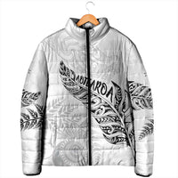 Aotearoa Personalized Lawn Bowls Maori Padded Jacket New Zealand White Tribal Silver Fern - Polynesian Pride