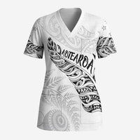 Aotearoa Personalized Lawn Bowls Maori Scrub Top New Zealand White Tribal Silver Fern - Polynesian Pride