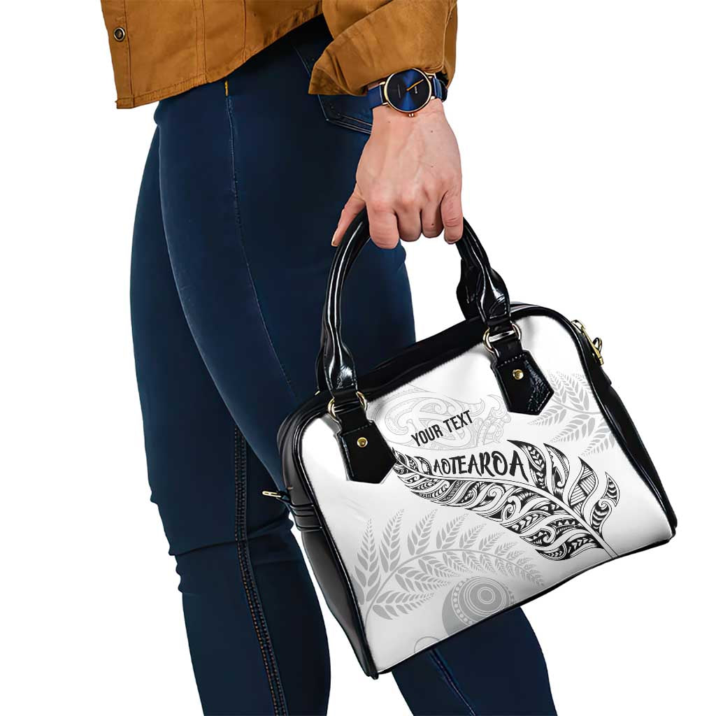 Aotearoa Personalized Lawn Bowls Maori Shoulder Handbag New Zealand White Tribal Silver Fern - Polynesian Pride