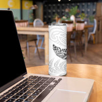 Aotearoa Personalized Lawn Bowls Maori Skinny Tumbler New Zealand White Tribal Silver Fern - Polynesian Pride