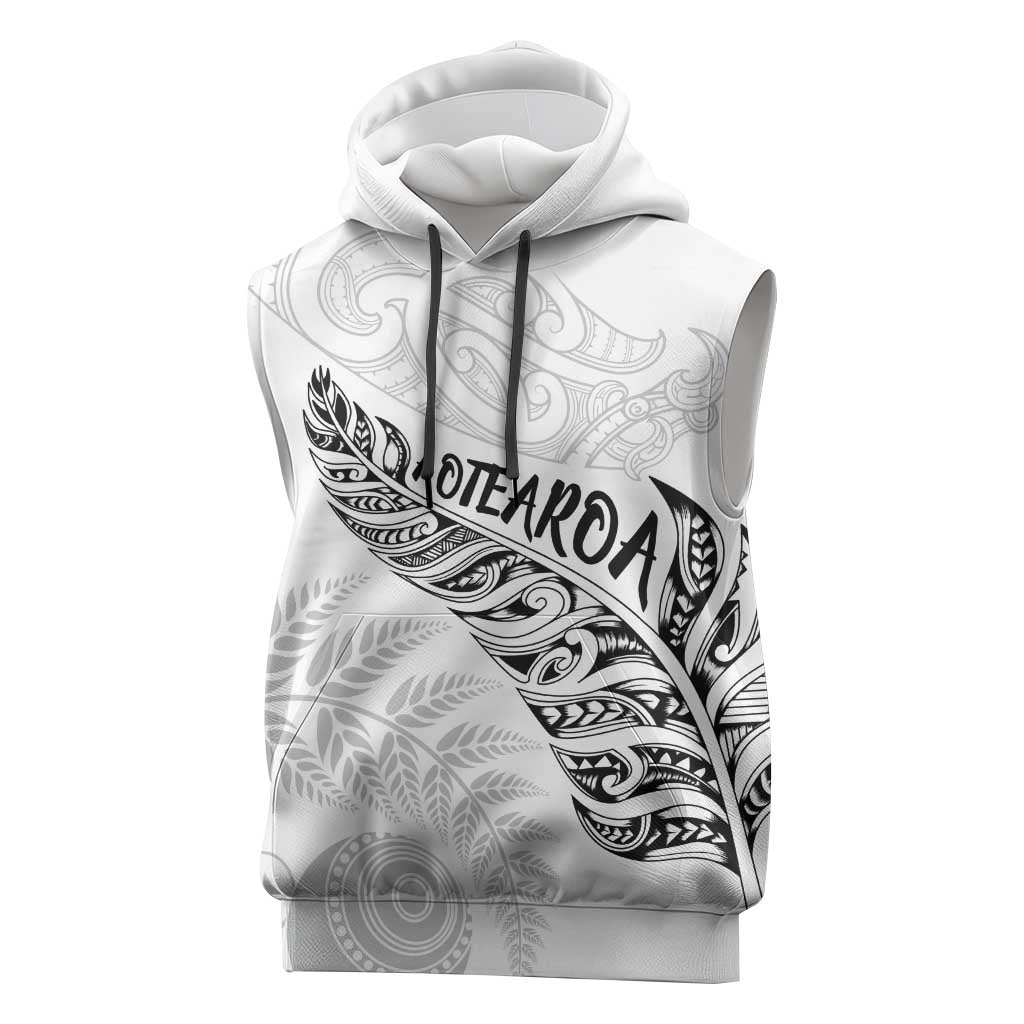 Aotearoa Personalized Lawn Bowls Maori Sleeveless Hoodie New Zealand White Tribal Silver Fern - Polynesian Pride