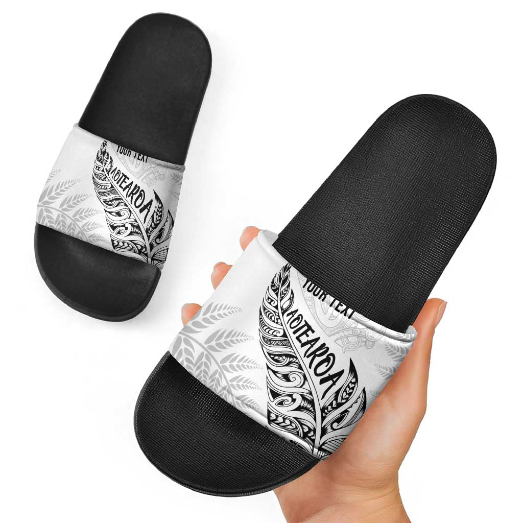 Aotearoa Personalized Lawn Bowls Maori Slide Sandals New Zealand White Tribal Silver Fern - Polynesian Pride
