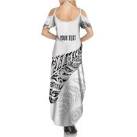 Aotearoa Personalized Lawn Bowls Maori Summer Maxi Dress New Zealand White Tribal Silver Fern - Polynesian Pride