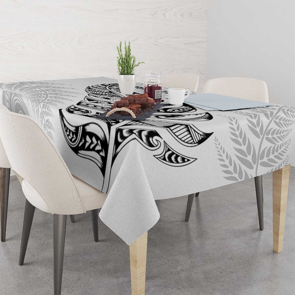 Aotearoa Personalized Lawn Bowls Maori Tablecloth New Zealand White Tribal Silver Fern - Polynesian Pride