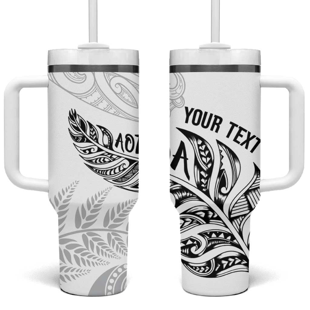 Aotearoa Personalized Lawn Bowls Maori Tumbler With Handle New Zealand White Tribal Silver Fern - Polynesian Pride