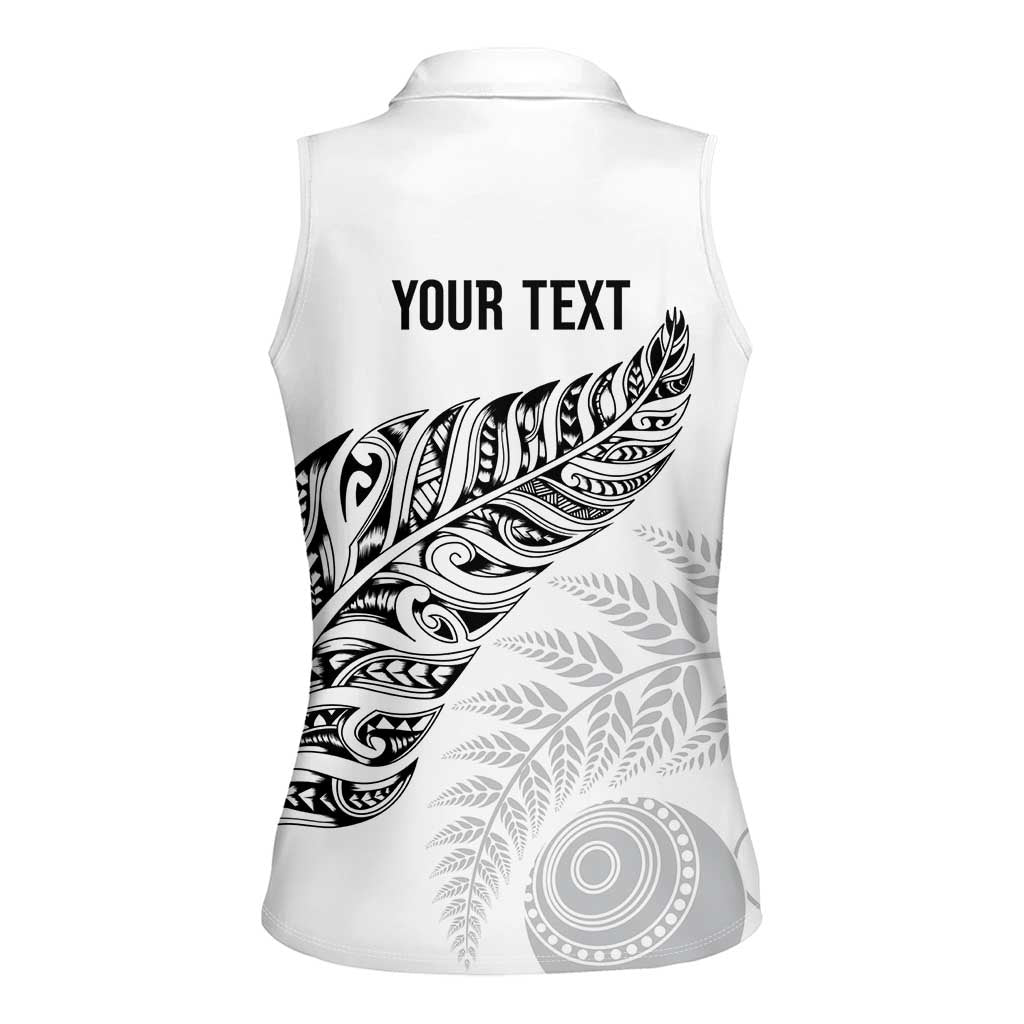 Aotearoa Personalized Lawn Bowls Maori Women Sleeveless Polo Shirt New Zealand White Tribal Silver Fern - Polynesian Pride