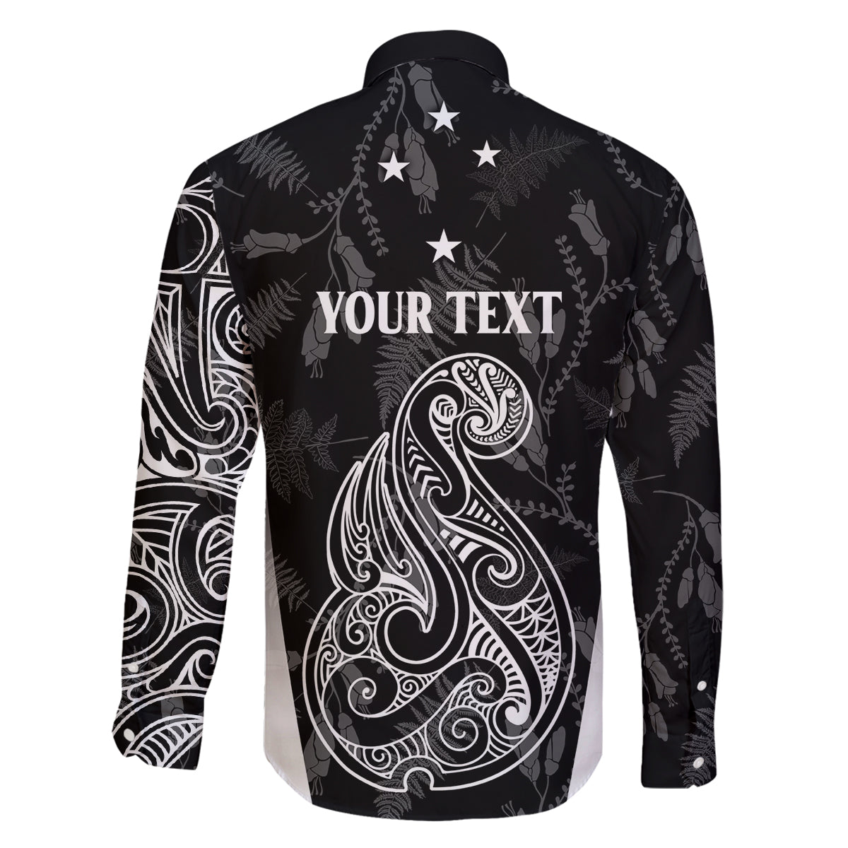 Personalised Maori Waitangi Family Matching Off Shoulder Long Sleeve Dress and Hawaiian Shirt New Zealand Silver Fern Mix Kowhai Flowers LT7 - Polynesian Pride