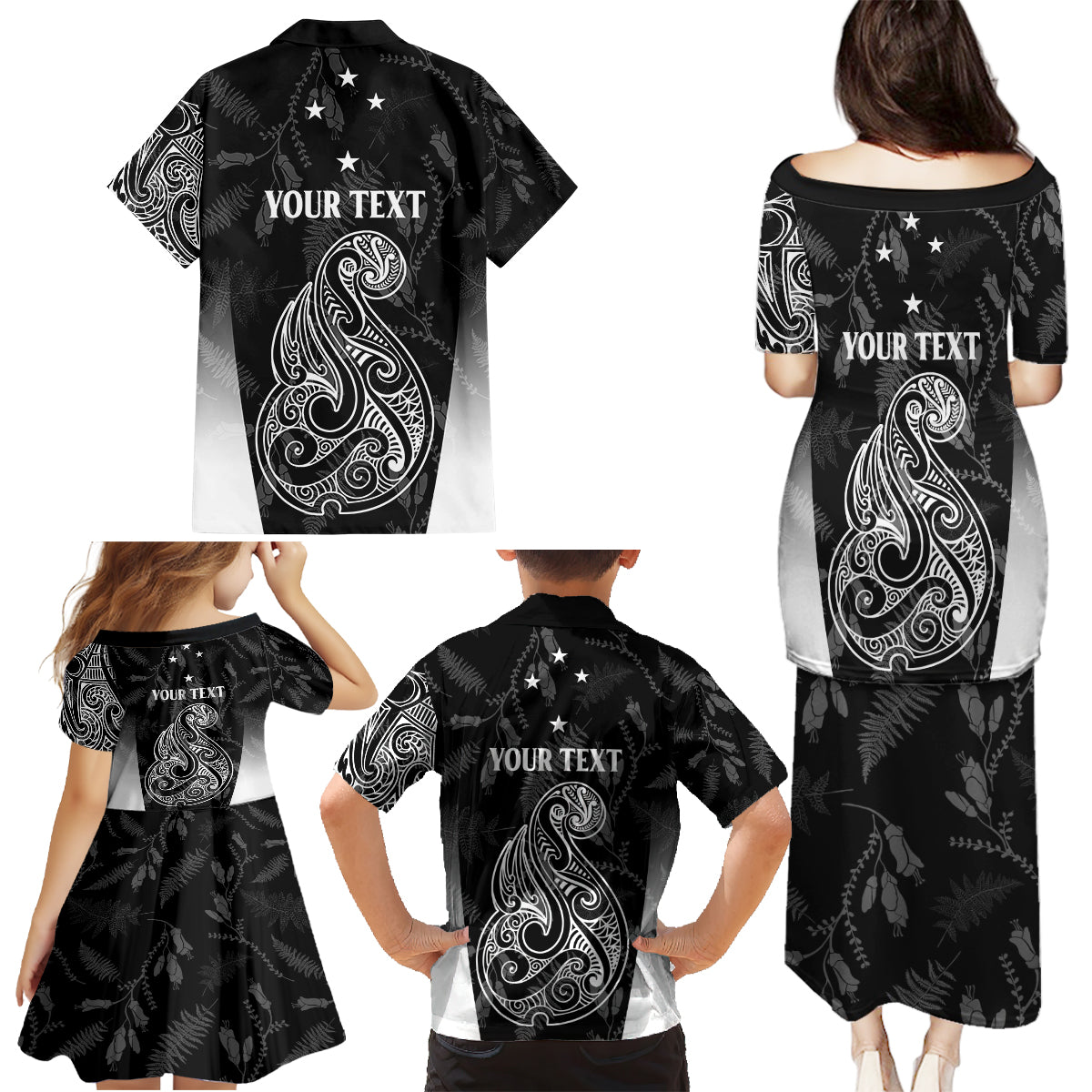Personalised Maori Waitangi Family Matching Puletasi Dress and Hawaiian Shirt New Zealand Silver Fern Mix Kowhai Flowers LT7 - Polynesian Pride