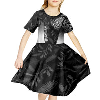 Personalised Maori Waitangi Kid Short Sleeve Dress New Zealand Silver Fern Mix Kowhai Flowers LT7 - Polynesian Pride