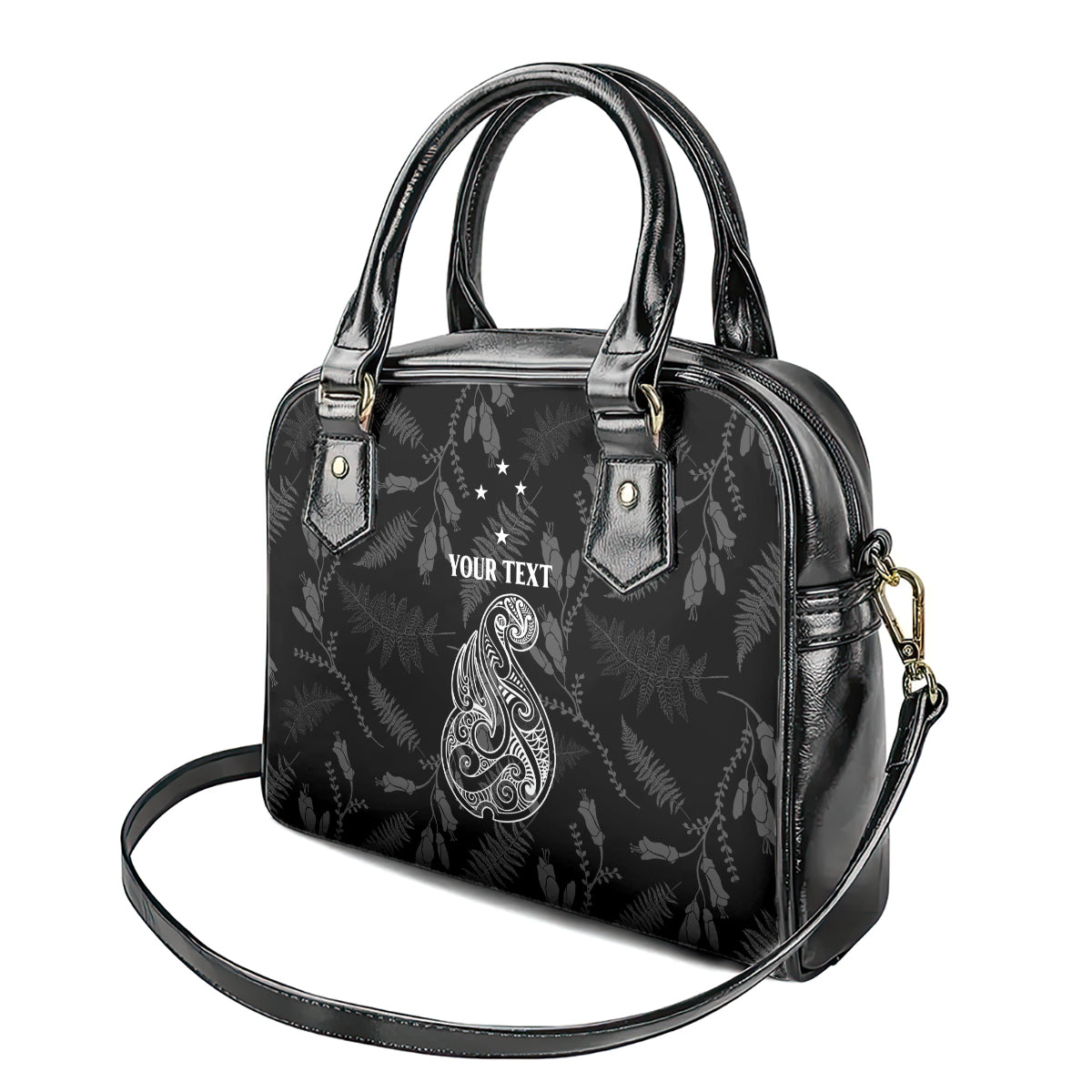 Personalised Maori Waitangi Shoulder Handbag New Zealand Silver Fern Mix Kowhai Flowers LT7 - Polynesian Pride