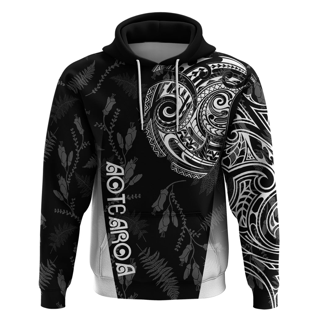 Personalised Maori Waitangi Zip Hoodie New Zealand Silver Fern Mix Kowhai Flowers LT7 Pullover Hoodie Black - Polynesian Pride