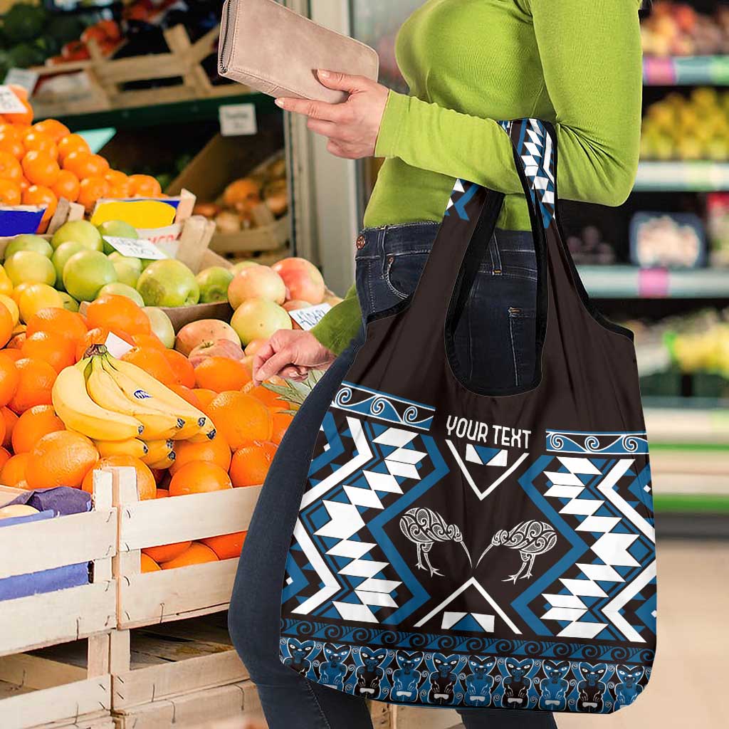 Personalised Taniko Motifs Aotearoa Grocery Bag Waitangi Kowhaiwhai Kiwi - Blue