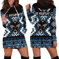 Personalised Taniko Motifs Aotearoa Hoodie Dress Waitangi Kowhaiwhai Kiwi - Blue