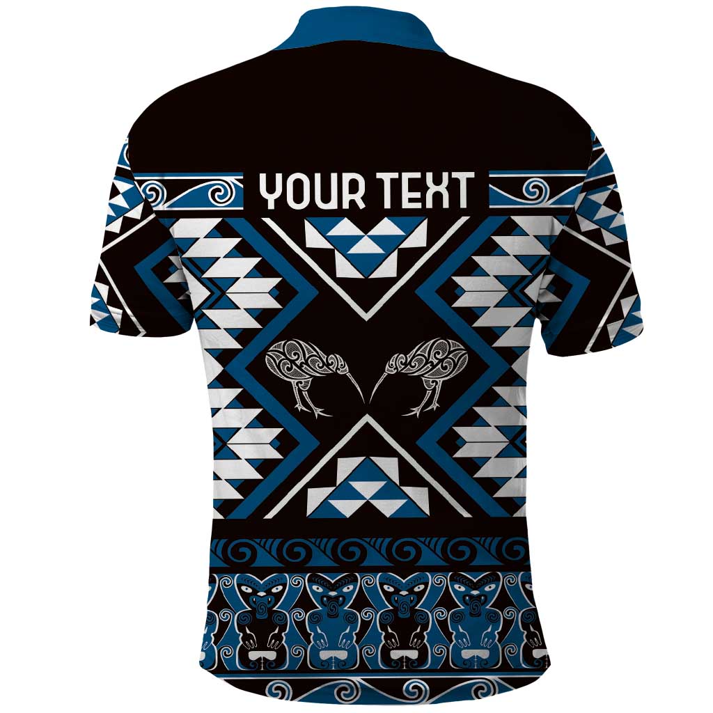 Personalised Taniko Motifs Aotearoa Polo Shirt Waitangi Kowhaiwhai Kiwi - Blue LT7 - Polynesian Pride