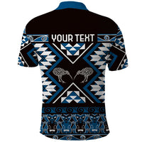 Personalised Taniko Motifs Aotearoa Polo Shirt Waitangi Kowhaiwhai Kiwi - Blue LT7 - Polynesian Pride
