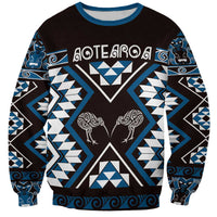 Personalised Taniko Motifs Aotearoa Sweatshirt Waitangi Kowhaiwhai Kiwi - Blue LT7 Unisex Blue - Polynesian Pride