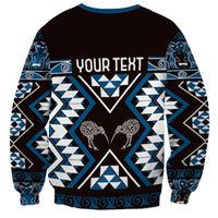 Personalised Taniko Motifs Aotearoa Sweatshirt Waitangi Kowhaiwhai Kiwi - Blue LT7 - Polynesian Pride