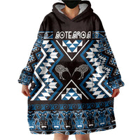 Personalised Taniko Motifs Aotearoa Wearable Blanket Hoodie Waitangi Kowhaiwhai Kiwi - Blue