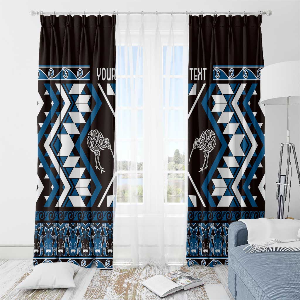 Personalised Taniko Motifs Aotearoa Window Curtain Waitangi Kowhaiwhai Kiwi - Blue