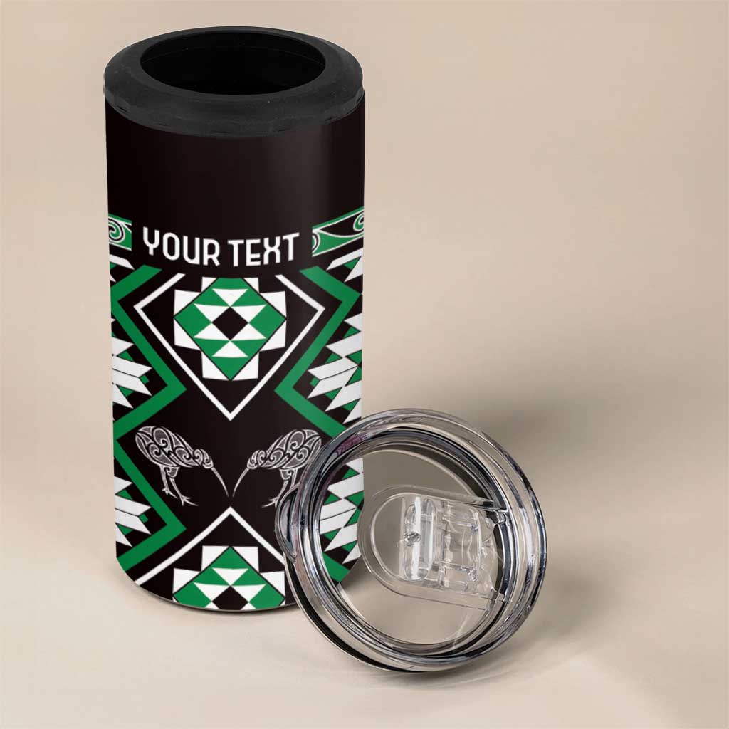 Personalised Taniko Motifs Aotearoa 4 in 1 Can Cooler Tumbler Waitangi Kowhaiwhai Kiwi - Green