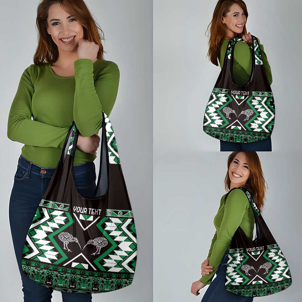 Personalised Taniko Motifs Aotearoa Grocery Bag Waitangi Kowhaiwhai Kiwi - Green