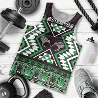 Personalised Taniko Motifs Aotearoa Men Tank Top Waitangi Kowhaiwhai Kiwi - Green