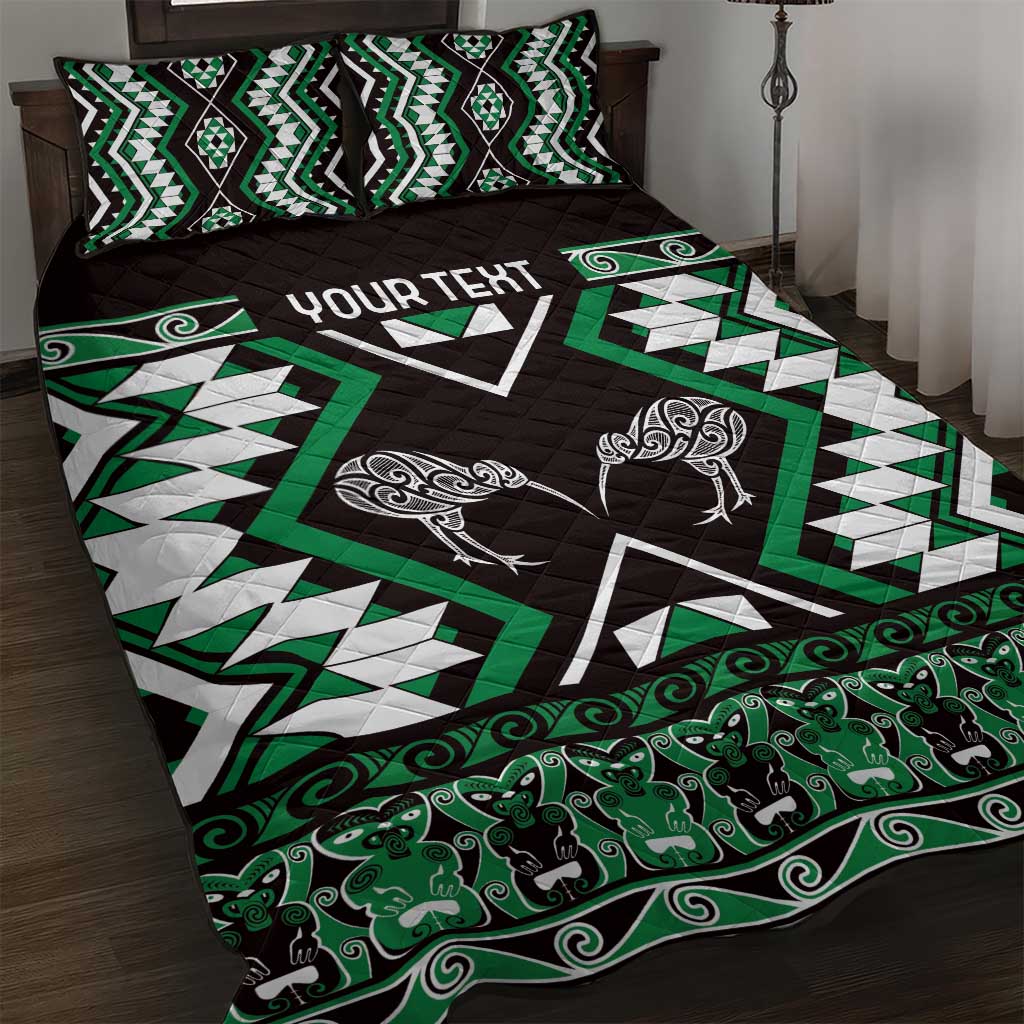 Personalised Taniko Motifs Aotearoa Quilt Bed Set Waitangi Kowhaiwhai Kiwi - Green