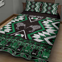 Personalised Taniko Motifs Aotearoa Quilt Bed Set Waitangi Kowhaiwhai Kiwi - Green