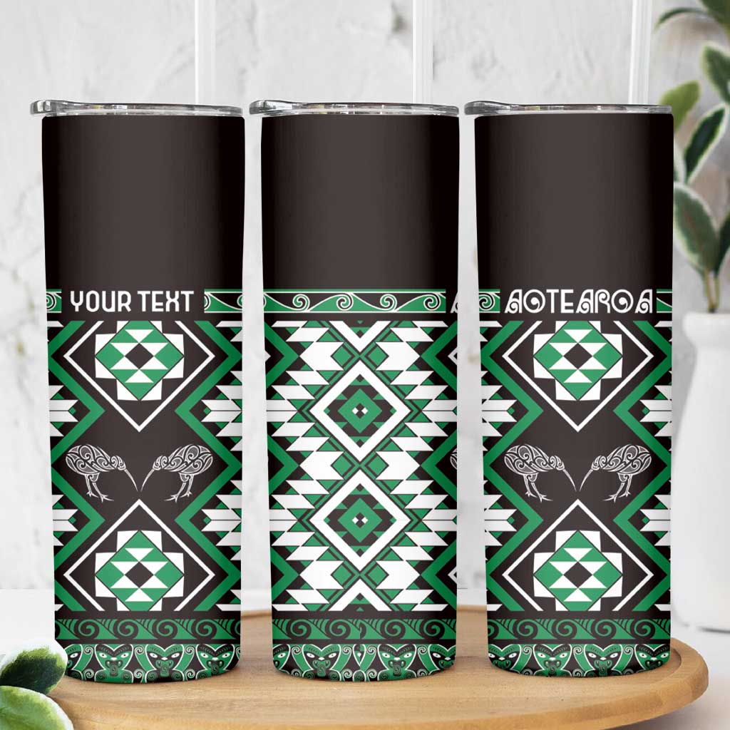 Personalised Taniko Motifs Aotearoa Skinny Tumbler Waitangi Kowhaiwhai Kiwi - Green