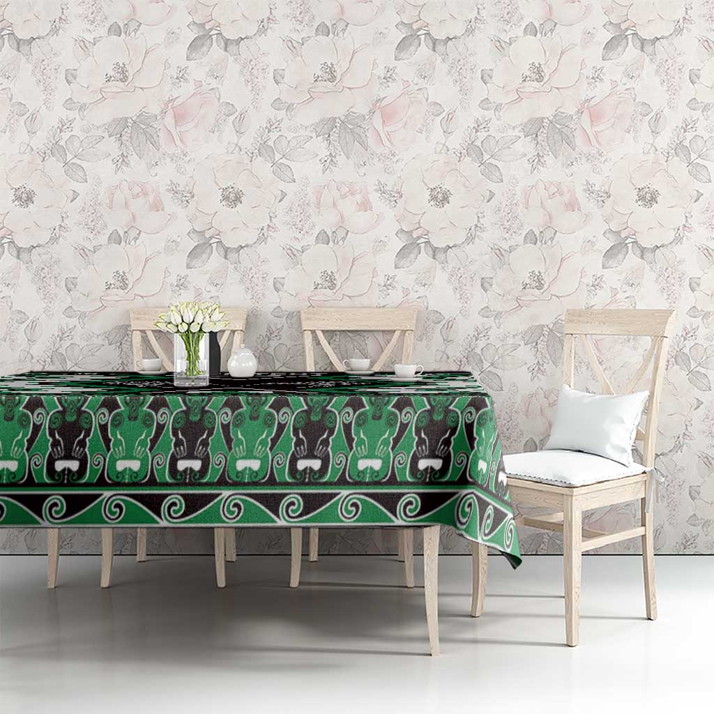 Personalised Taniko Motifs Aotearoa Tablecloth Waitangi Kowhaiwhai Kiwi - Green