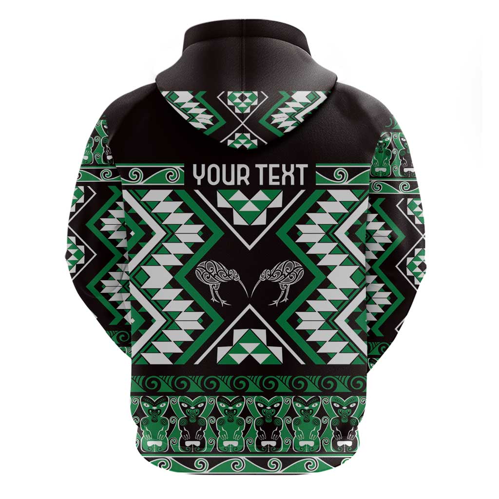 Personalised Taniko Motifs Aotearoa Zip Hoodie Waitangi Kowhaiwhai Kiwi - Green