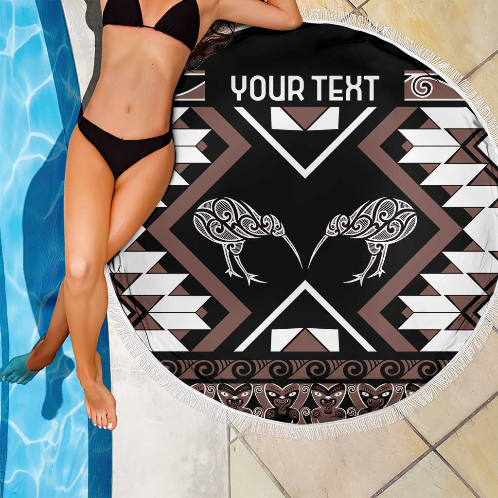 Personalised Taniko Motifs Aotearoa Beach Blanket Waitangi Kowhaiwhai Kiwi - Mocha