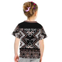 Personalised Taniko Motifs Aotearoa Kid T Shirt Waitangi Kowhaiwhai Kiwi - Mocha LT7 - Polynesian Pride