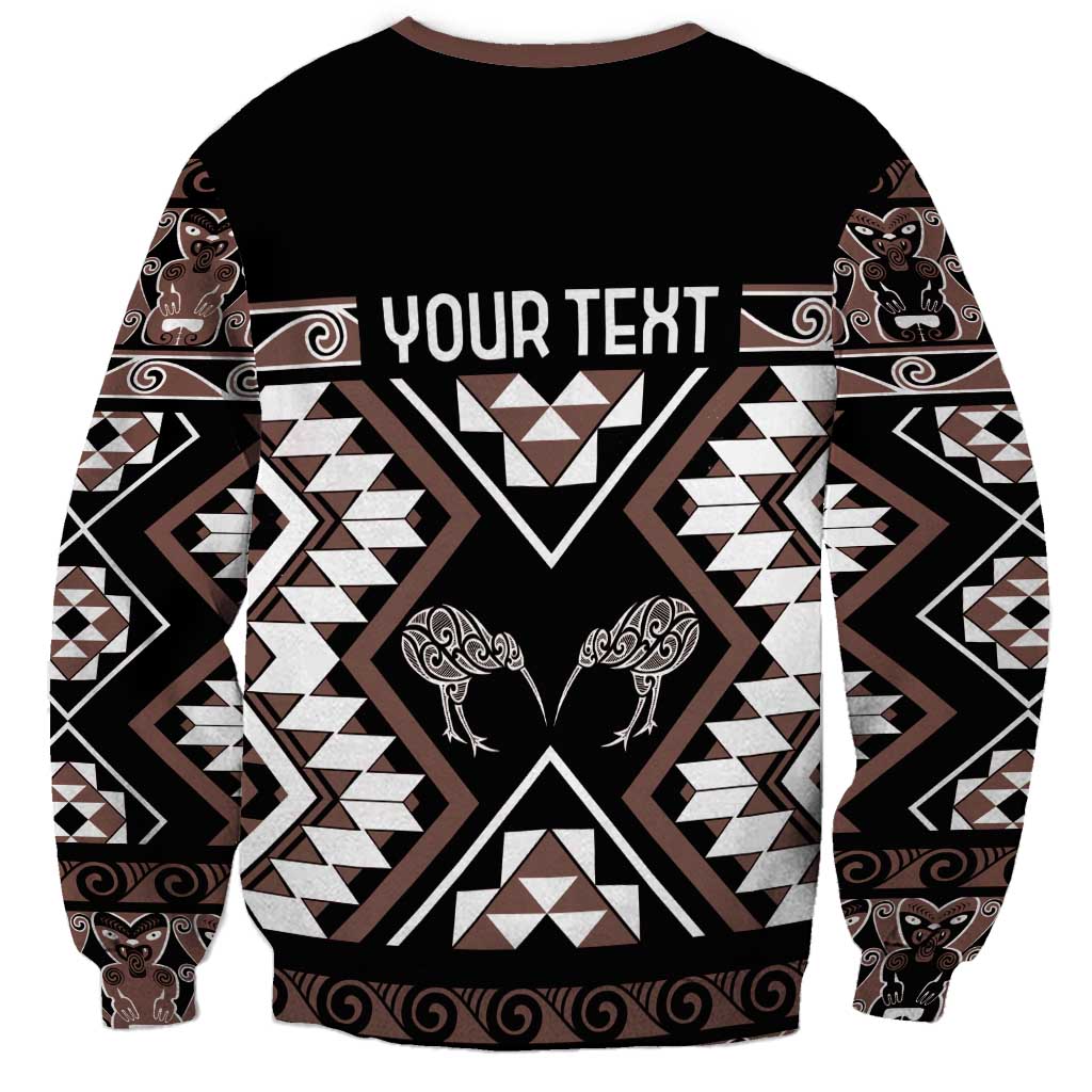 Personalised Taniko Motifs Aotearoa Sweatshirt Waitangi Kowhaiwhai Kiwi - Mocha LT7 - Polynesian Pride