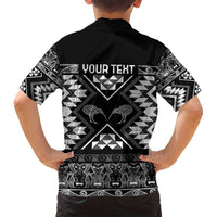 Personalised Taniko Motifs Aotearoa Family Matching Puletasi and Hawaiian Shirt Waitangi Kowhaiwhai Kiwi - Monochrome
