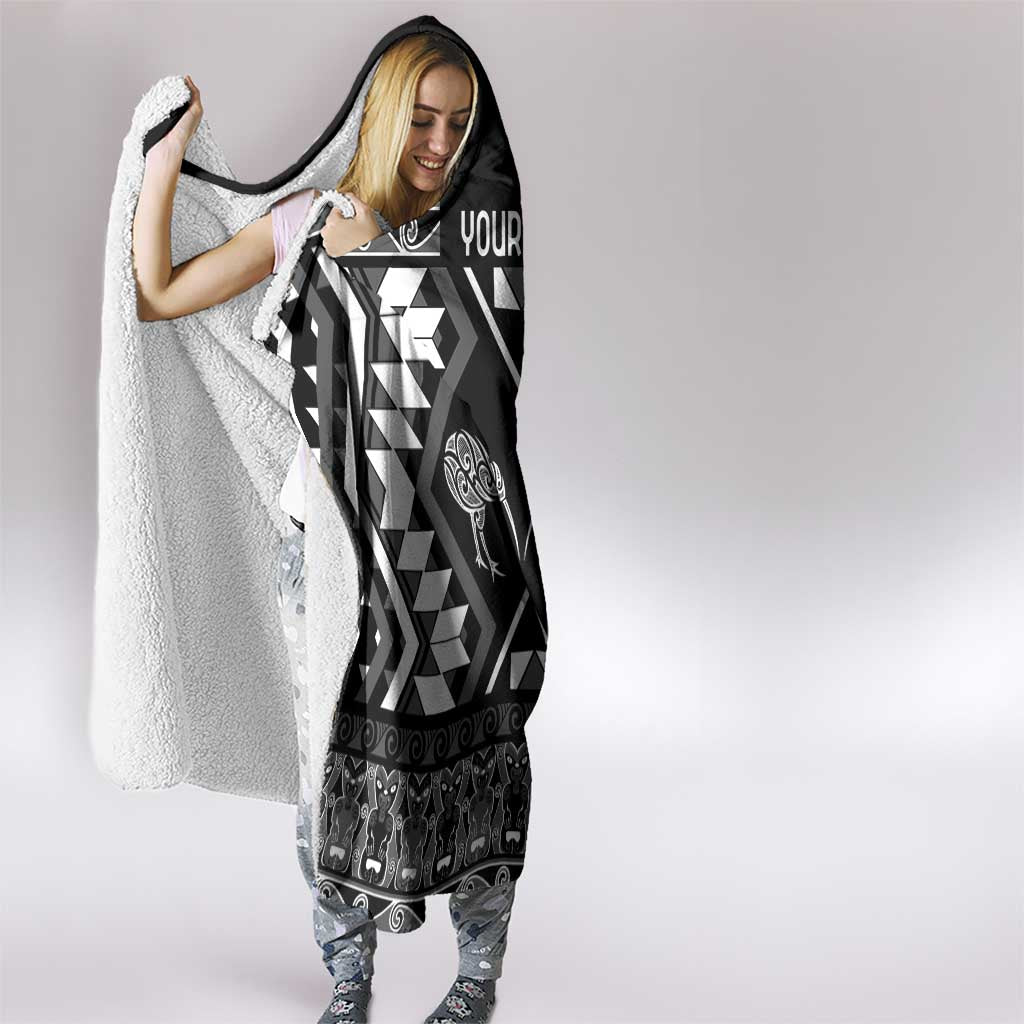 Personalised Taniko Motifs Aotearoa Hooded Blanket Waitangi Kowhaiwhai Kiwi - Monochrome LT7 - Polynesian Pride