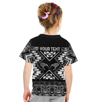 Personalised Taniko Motifs Aotearoa Kid T Shirt Waitangi Kowhaiwhai Kiwi - Monochrome LT7 - Polynesian Pride