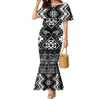 Personalised Taniko Motifs Aotearoa Mermaid Dress Waitangi Kowhaiwhai Kiwi - Monochrome