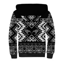 Personalised Taniko Motifs Aotearoa Sherpa Hoodie Waitangi Kowhaiwhai Kiwi - Monochrome