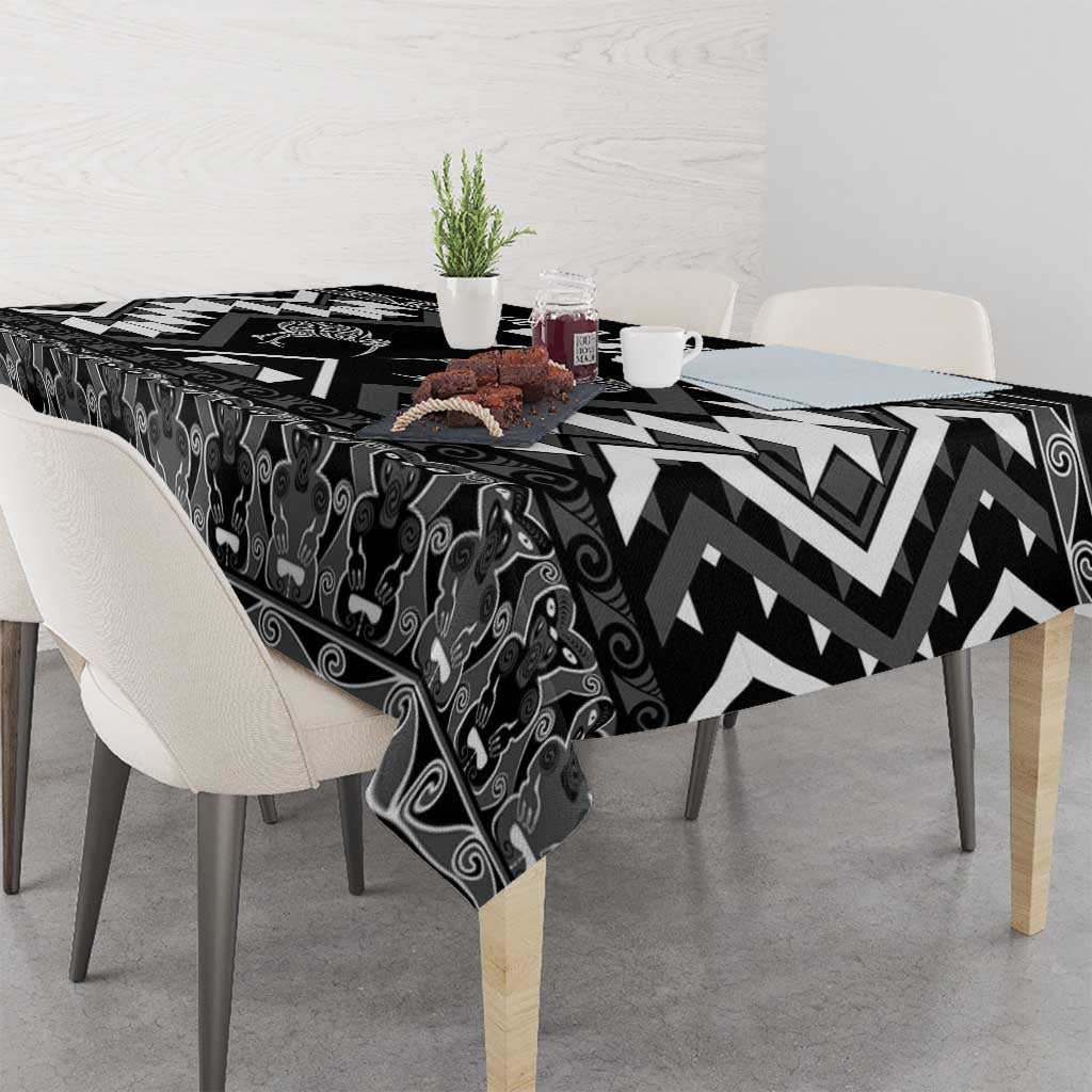 Personalised Taniko Motifs Aotearoa Tablecloth Waitangi Kowhaiwhai Kiwi - Monochrome