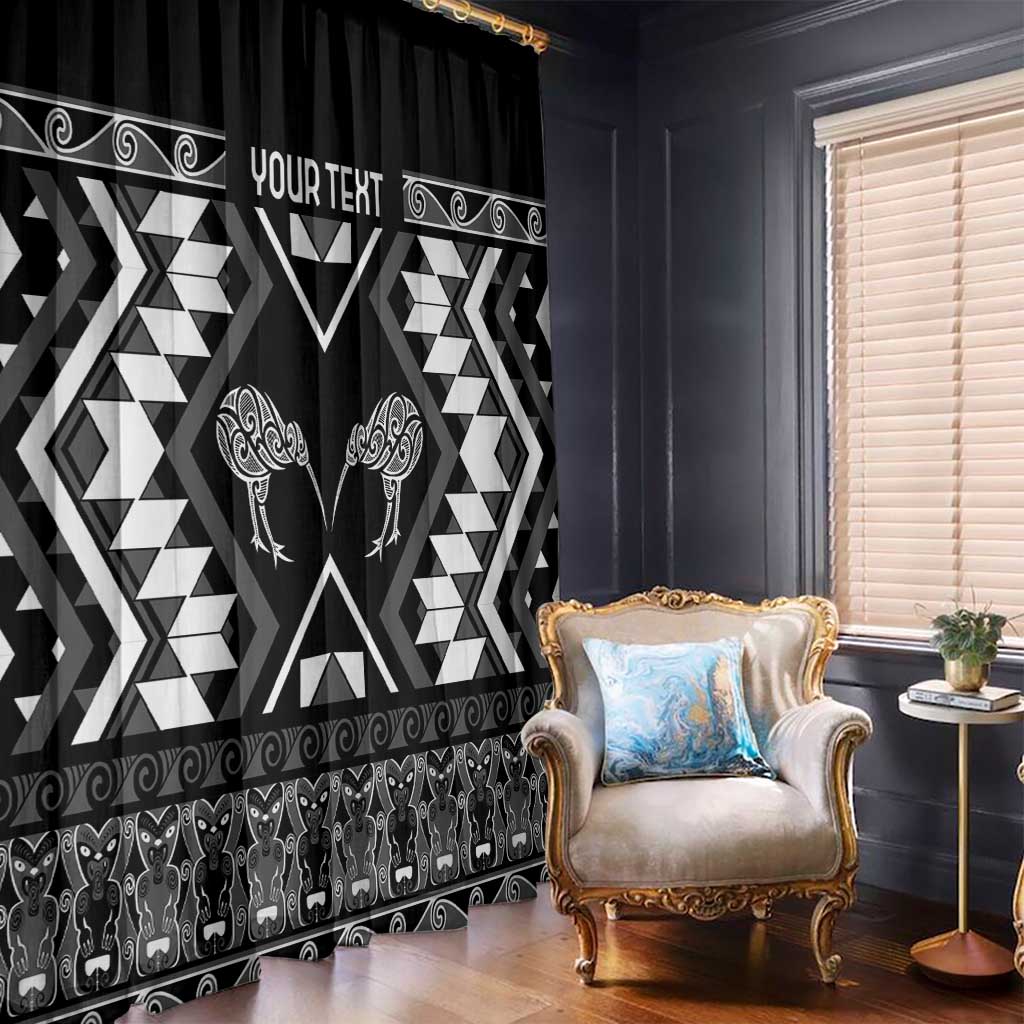 Personalised Taniko Motifs Aotearoa Window Curtain Waitangi Kowhaiwhai Kiwi - Monochrome