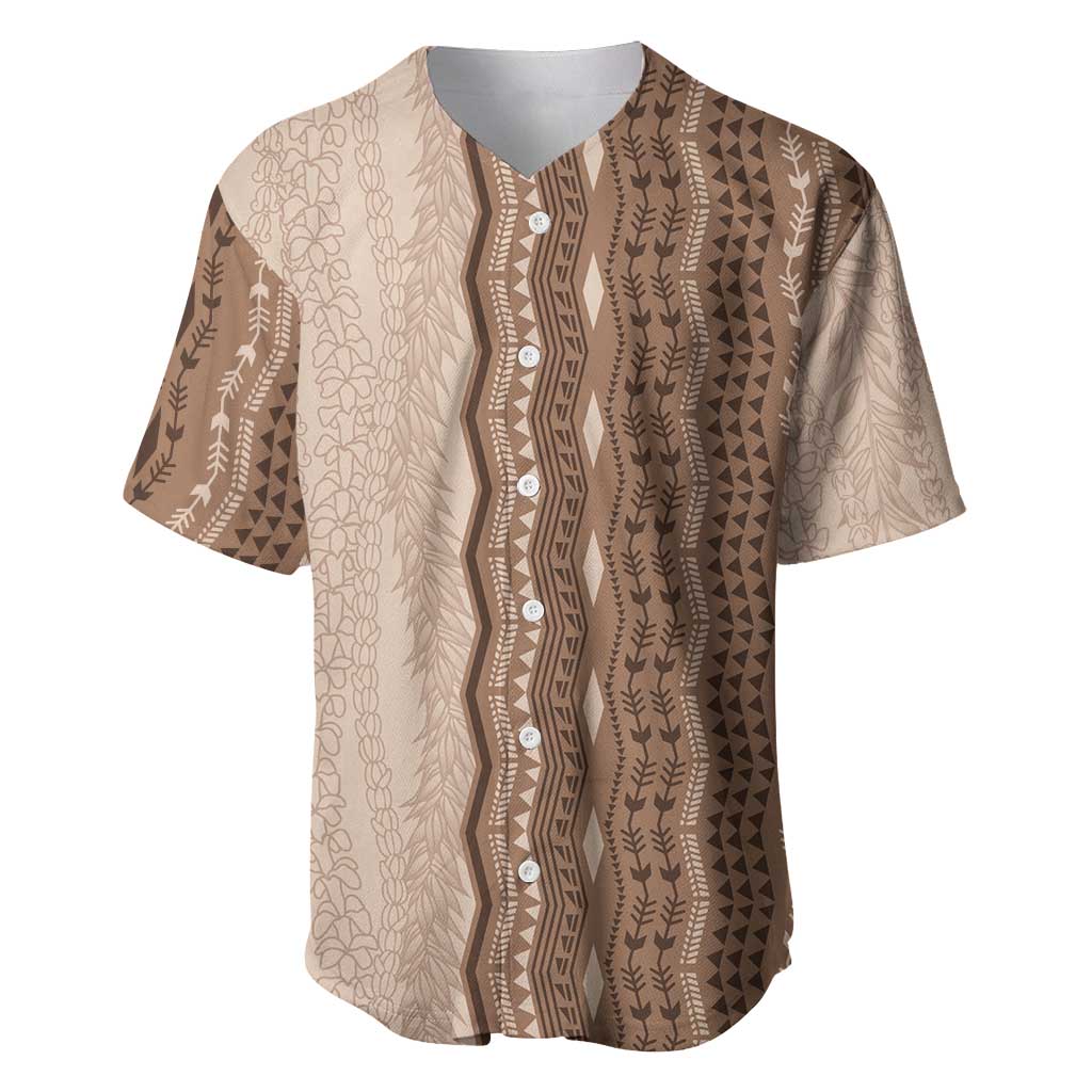 Vintage Beige Hawaiian Traditional Kapa Mix Flowers Lei Baseball Jersey